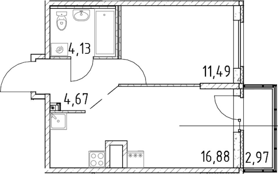 1-комнатная квартира 37.17 м², 10/23 эт., ЖК «Город Первых»